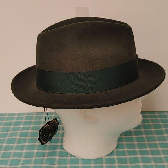 MEN'S MONTIQUE HUNTER GREEN LIGHT FELT 2 1/2" WIDE BRIM PINCH FEDORA HAT. H60 - Picture 3 of 8